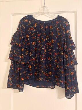 Madewell Floral Ruffle Sleeve Women’s Top - Navy